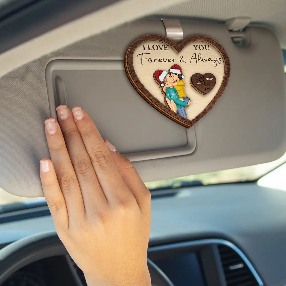 Love,Gift For Couples,Gift For Husband,Gift For Wife,Gift For Boyfriend,Gift For Girlfriend - Drive Safe I Love You Kissing Couples Heart - Personalized Custom Shaped Car Visor Clip