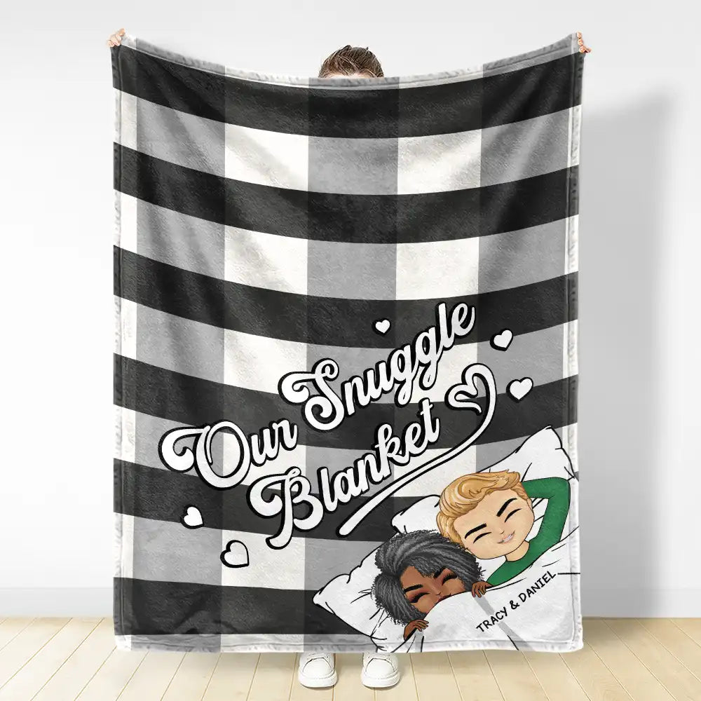 Gift For Couples,Gift For Husband,Gift For Wife,Happy - Couple Chibi Our Snuggle Blanket Cozy Plaid - Personalized Fleece Blanket, Sherpa Blanket