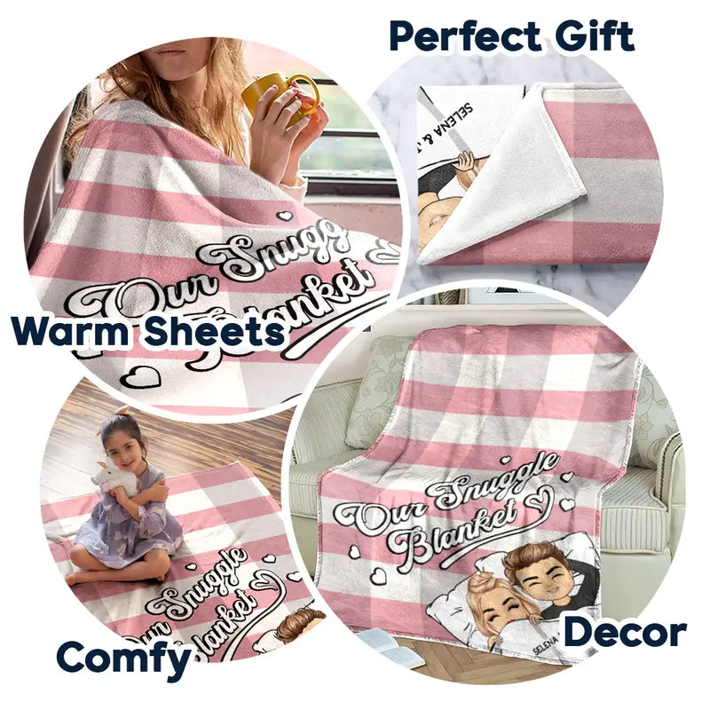 Gift For Couples,Gift For Husband,Gift For Wife,Happy - Couple Chibi Our Snuggle Blanket Cozy Plaid - Personalized Fleece Blanket, Sherpa Blanket