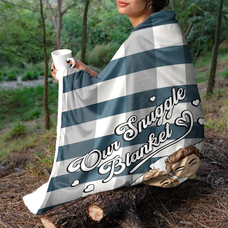 Gift For Couples,Gift For Husband,Gift For Wife,Happy - Couple Chibi Our Snuggle Blanket Cozy Plaid - Personalized Fleece Blanket, Sherpa Blanket