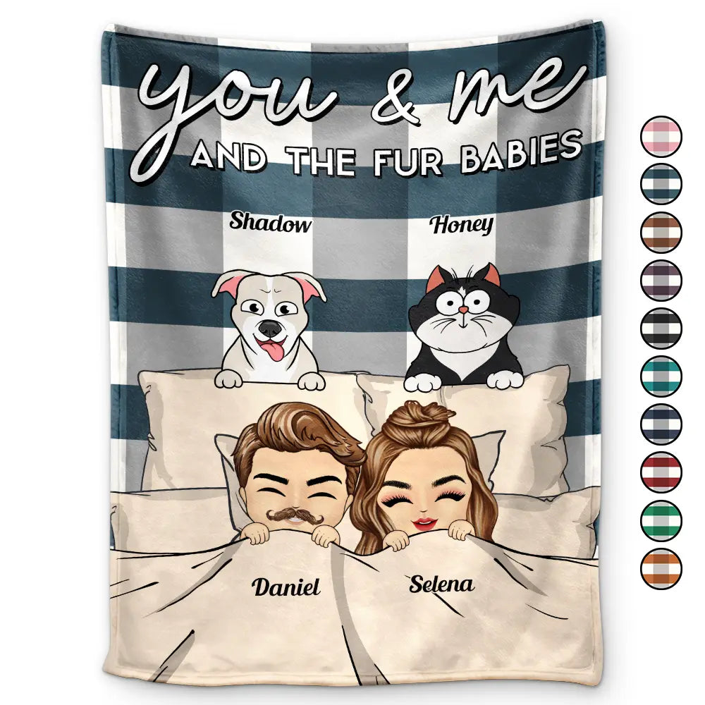 Chibi You & Me And The Dogs Cats Fur Babies - Personalized Fleece Blanket, Sherpa Blanket