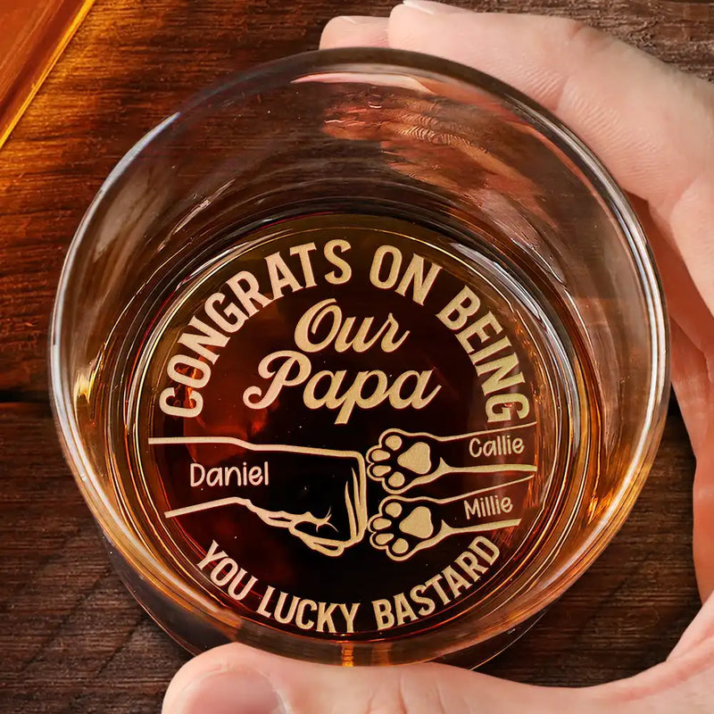 Cat Dad, Gift For Husband, Cat Lovers - Congrats On Being My Dad You Lucky Man Cat Father - Personalized Engraved Whiskey Glass
