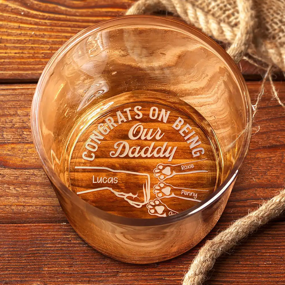 Cat Dad, Gift For Husband, Cat Lovers - Congrats On Being My Dad You Lucky Man Cat Father - Personalized Engraved Whiskey Glass
