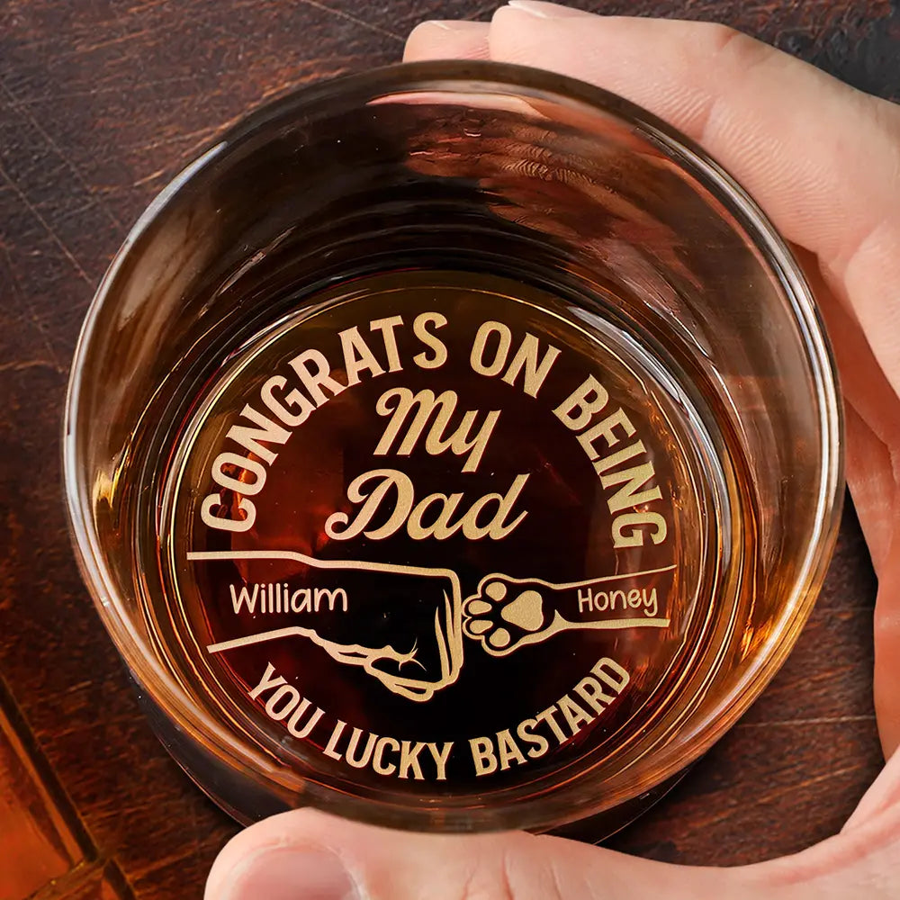 Cat Dad, Gift For Husband, Cat Lovers - Congrats On Being My Dad You Lucky Man Cat Father - Personalized Engraved Whiskey Glass
