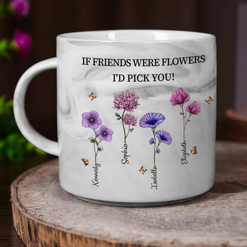 Old Best friends, Gift For Bestie, Gifts For Colleagues - It Takes A Long Time To Grow Old Friends Birth Flowers - Personalized Marble Mug
