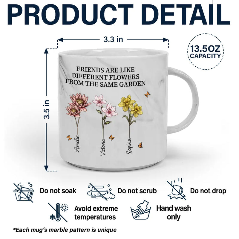 Old Best friends, Gift For Bestie, Gifts For Colleagues - It Takes A Long Time To Grow Old Friends Birth Flowers - Personalized Marble Mug
