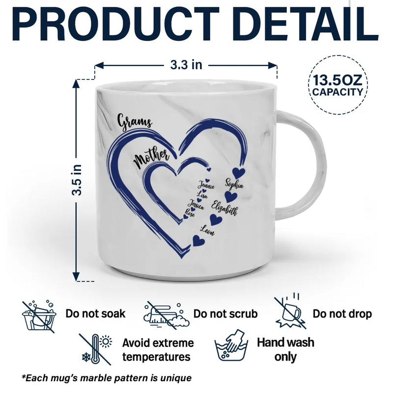 Gift For Grandma, Gift For Mother - Mom Grandma Sweethearts - Personalized Marble Mug
