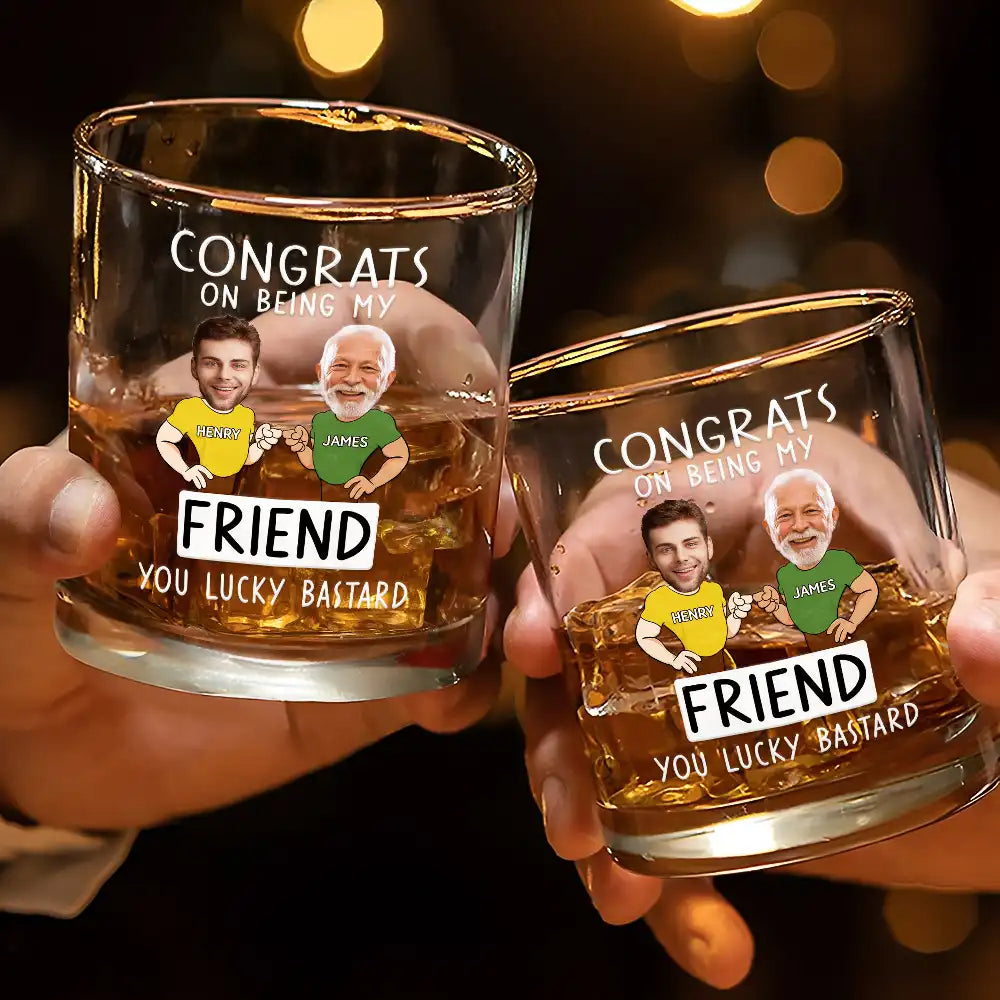 Gift For Brothers, Gift For Bestie, Gift For Men - Custom Photo Congrats On Being My Brother You Lucky Man Funny Friend - Personalized Whiskey Glass
