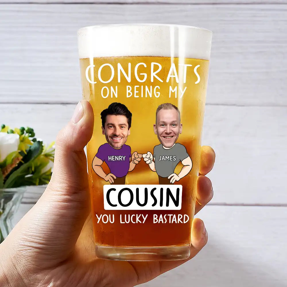Gift For Brothers,Gift For Bestie,Gift For Men,Funny - Custom Photo Congrats On Being My Brother You Lucky Man Funny Friend - Personalized Beer Glass