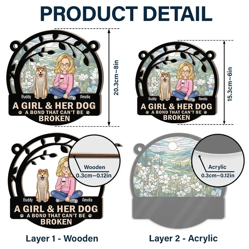 Dog Lovers, Dog Mom - Night Sky A Girl And Her Dog Cartoon Woman With Pet - Personalized Window Hanging Suncatcher Ornament