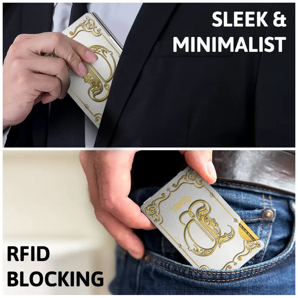 Gift For Men, Gift For Yourself, Gift For Husband - Monogram Vintage Old Letter Custom Name - Personalized Card Wallet With Money Clip