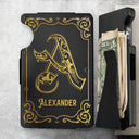 Gift For Men, Gift For Yourself, Gift For Husband - Monogram Vintage Old Letter Custom Name - Personalized Card Wallet With Money Clip