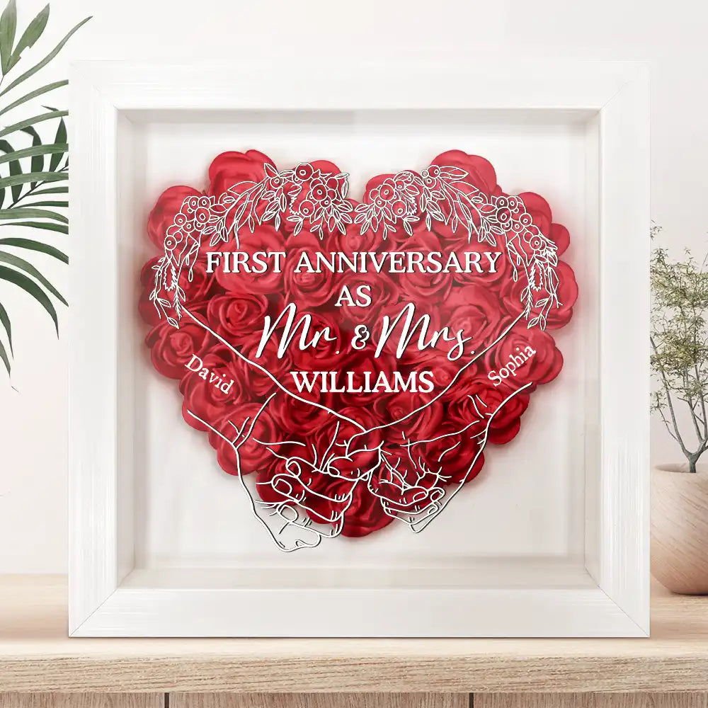Couple First Anniversary As Mr. & Mrs. - Personalized Flower Shadow Box
