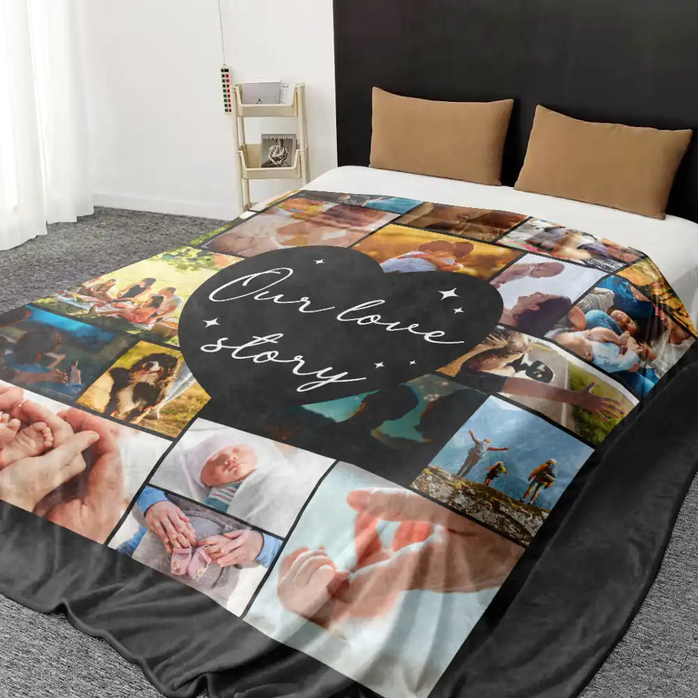 Happy,Family,Parents,Gift For Husband,Gift For Wife - Custom Photo Our Love Story Family Couple - Personalized Oversized Blanket