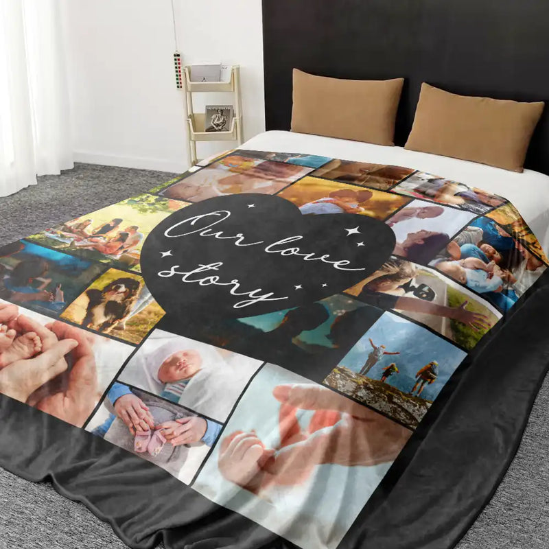 Happy,Family,Parents,Gift For Husband,Gift For Wife - Custom Photo Our Love Story Family Couple - Personalized Oversized Blanket