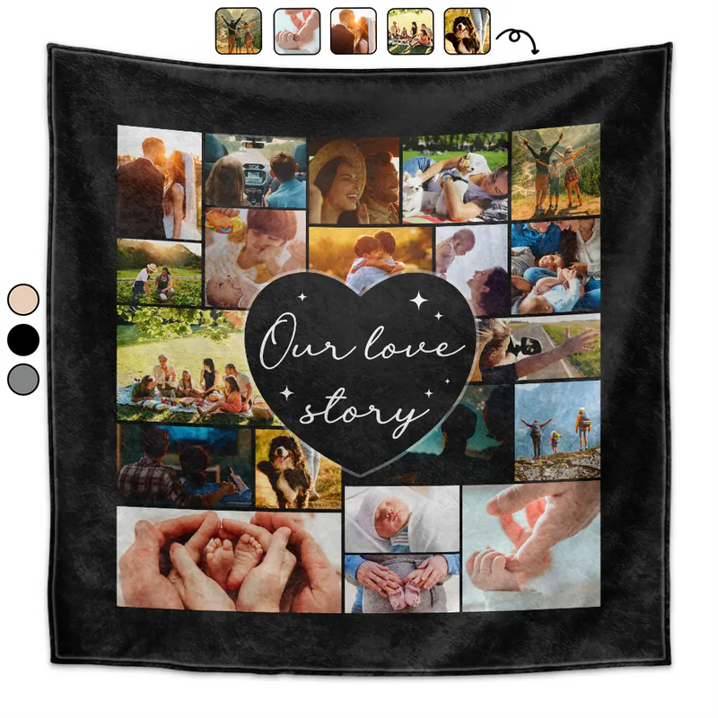 Happy,Family,Parents,Gift For Husband,Gift For Wife - Custom Photo Our Love Story Family Couple - Personalized Oversized Blanket