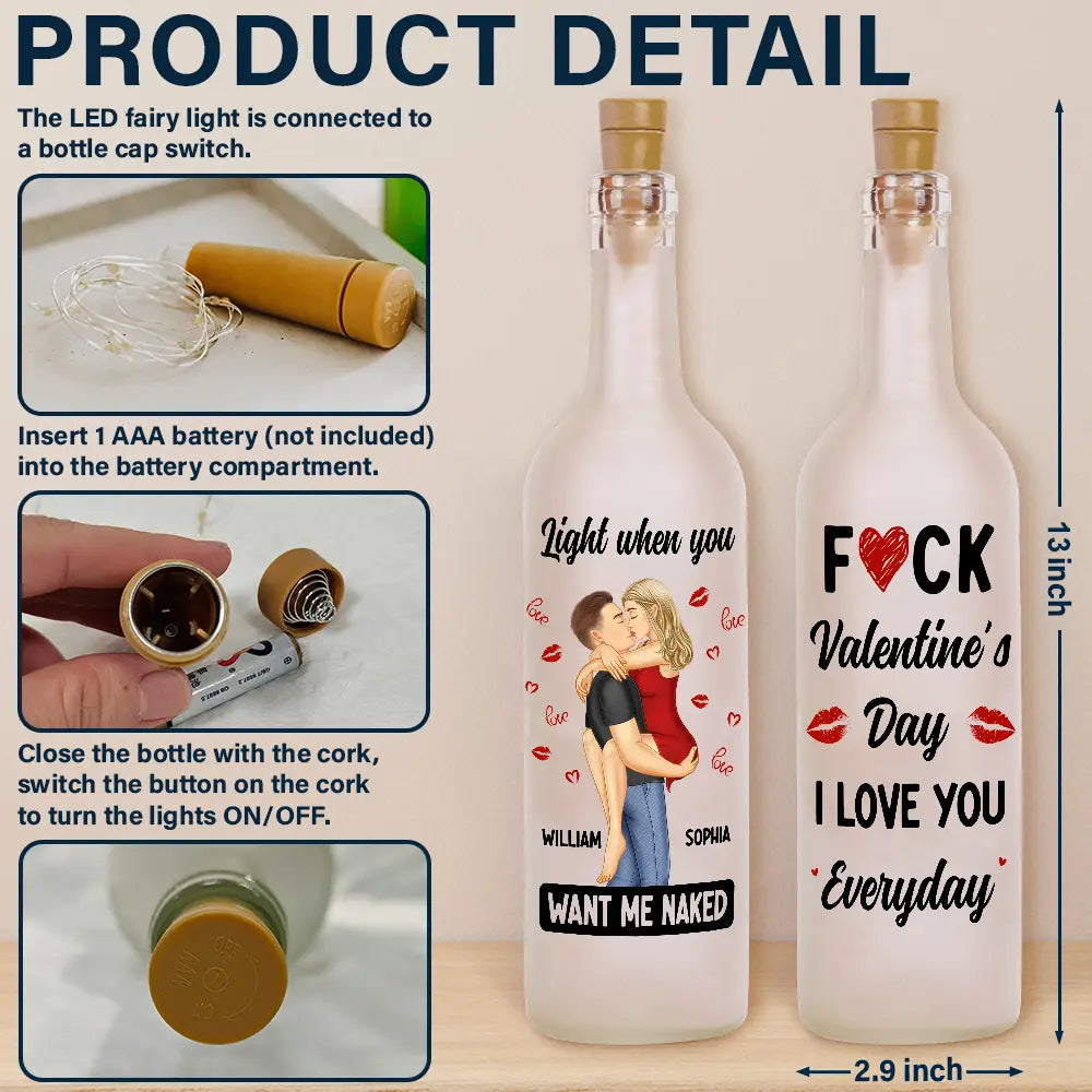 Kissing Couple I Love You Everyday Always Be By Your Side - Personalized Bottle Light