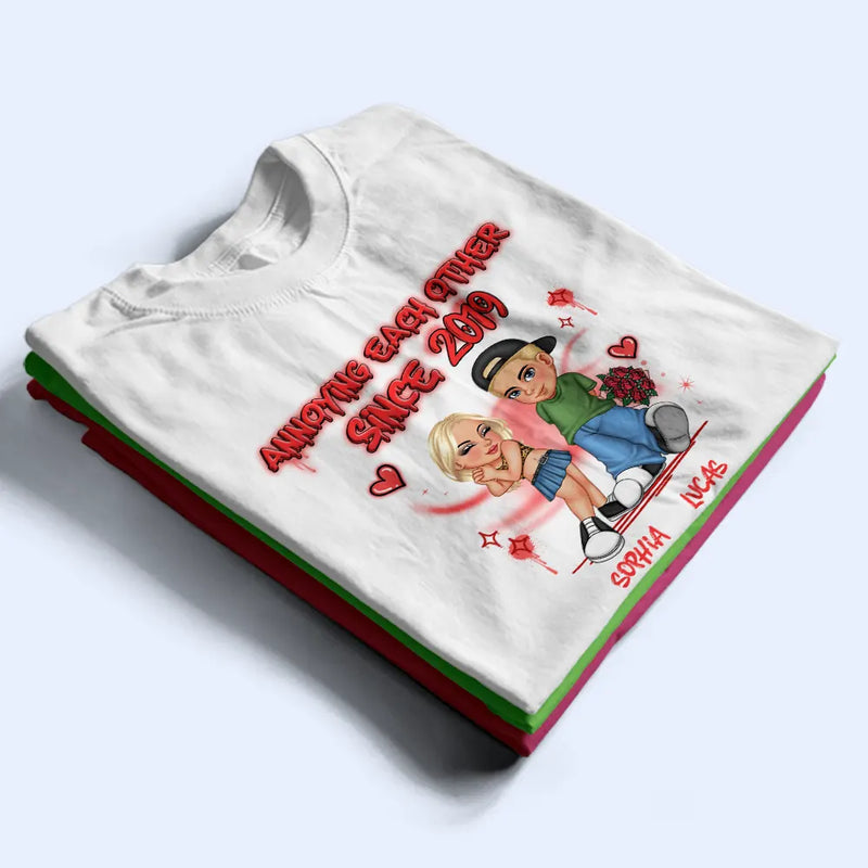 Y2K Cartoon Chibi Couple Together Annoying Each Other Since - Personalized T Shirt