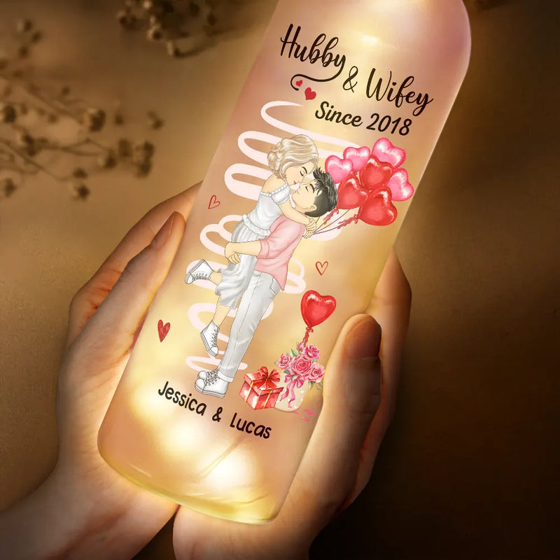 Gift For Couples, Gift For Husband, Gift For Wife - Chibi Side View Carrying Couple Together Since - Personalized Bottle Light