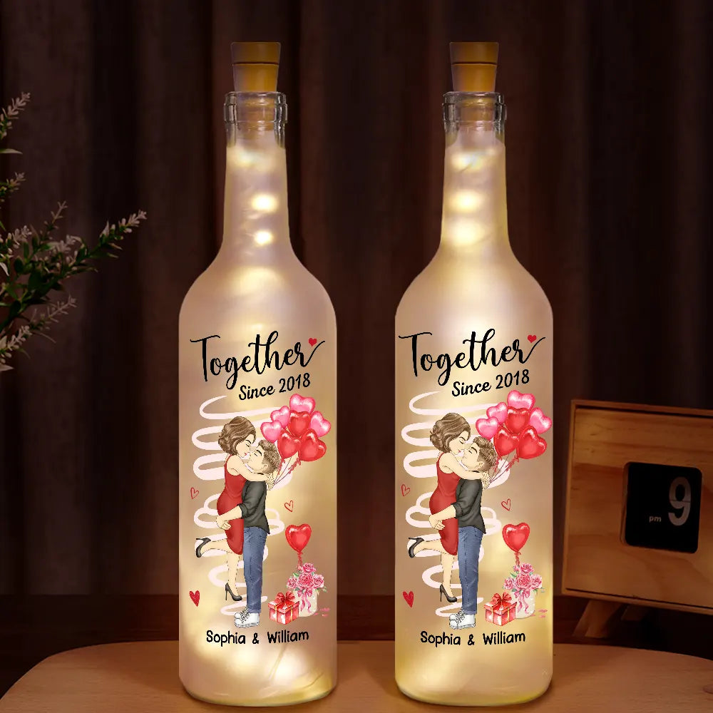 Chibi Side View Carrying Couple Together Since - Personalized Bottle Light
