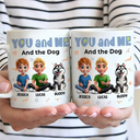 Gift For Couples,Gift For Husband,Gift For Wife,Dog Couple,Pet Couple,Happy - You And Me & The Dogs Sitting Couple - Personalized Mug