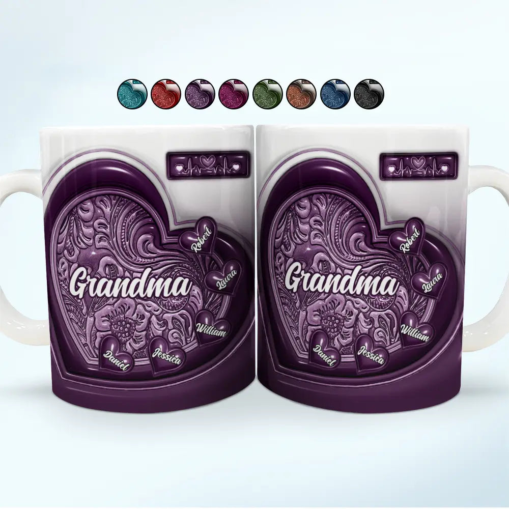Gift For Grandma,Love - Grandma Little Sweethearts 3D Inflated Effect Printed Mug, Personalized White Edge-to-Edge Mug
