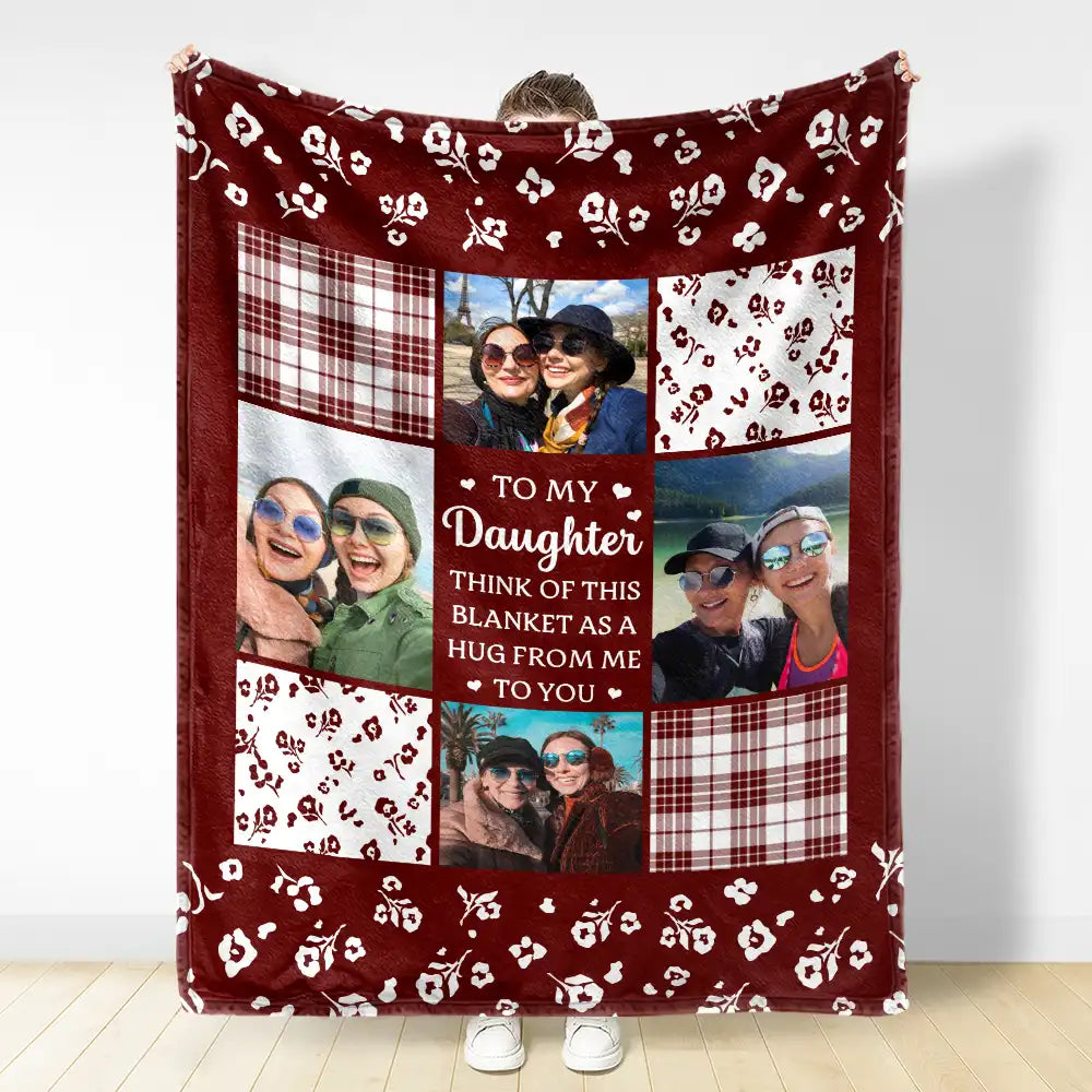 Gift For Mother - Custom Photo To My Mom Think Of This As A Hug From Me To You - Personalized Fleece Blanket, Sherpa Blanket