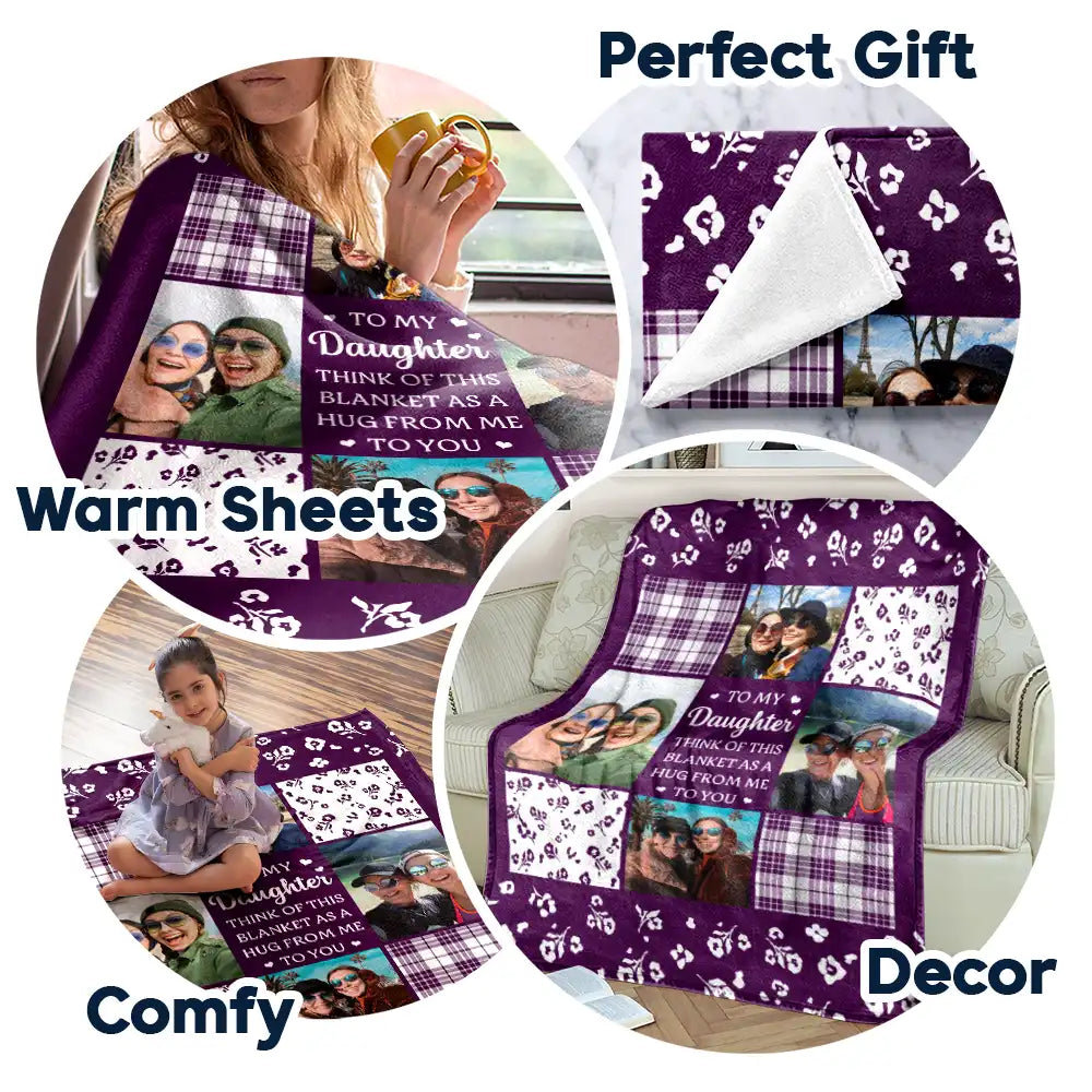 Gift For Mother - Custom Photo To My Mom Think Of This As A Hug From Me To You - Personalized Fleece Blanket, Sherpa Blanket