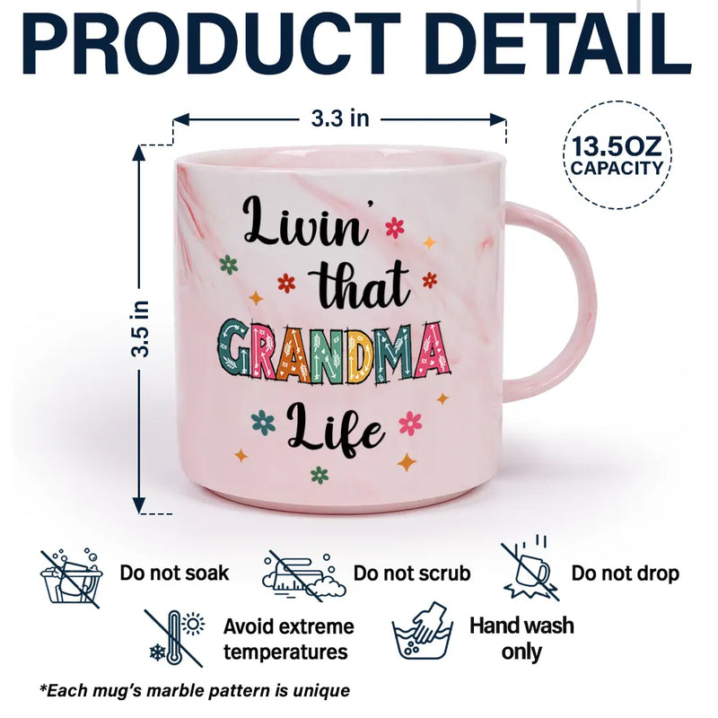 Gift For Grandma,Love,Gift For Mother - Living That Grandma Life - Personalized Marble Mug