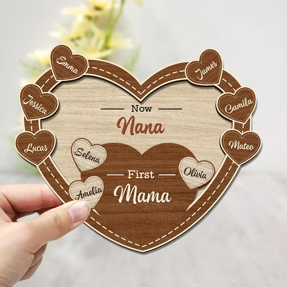 Gift For Grandma,Gift For Mother,Love - First Mom Now Grandma Sweethearts - Personalized 2-Layered Wooden Plaque With Stand