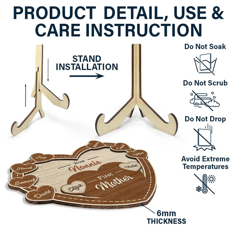 Gift For Grandma,Gift For Mother,Love - First Mom Now Grandma Sweethearts - Personalized 2-Layered Wooden Plaque With Stand