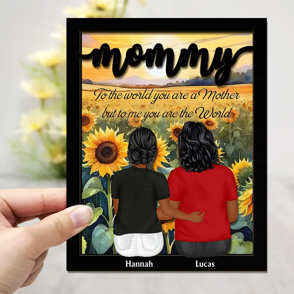 Mom To Us You Are The World Watercolor Landscape - Personalized 2-Layered Wooden Plaque With Stand