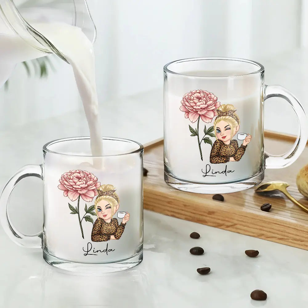 Gift For Yourself,Gift For Wife,Gift For Women,Gift For Grandma - Birth Month Flowers Bloom Where You're Planted Women - Personalized Glass Mug
