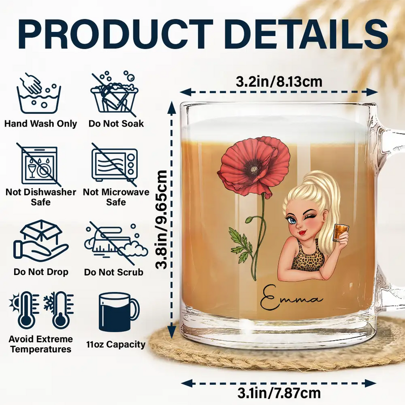 Gift For Yourself,Gift For Wife,Gift For Women,Gift For Grandma - Birth Month Flowers Bloom Where You're Planted Women - Personalized Glass Mug

