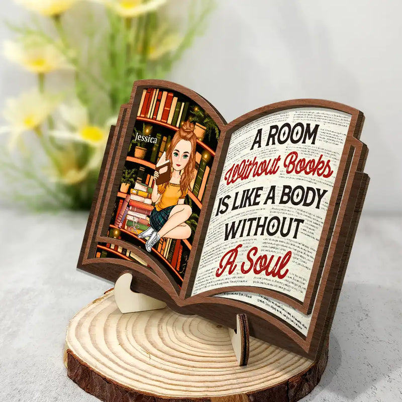 Reading, Gift For Women, Happy - Reading Between The Pages Of A Book Is My Favorite Place To Be - Personalized 2-Layered Wooden Plaque With Stand
