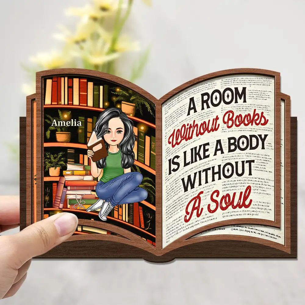 Reading, Gift For Women, Happy - Reading Between The Pages Of A Book Is My Favorite Place To Be - Personalized 2-Layered Wooden Plaque With Stand