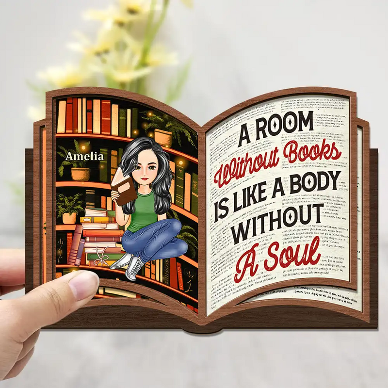 Reading, Gift For Women, Happy - Reading Between The Pages Of A Book Is My Favorite Place To Be - Personalized 2-Layered Wooden Plaque With Stand