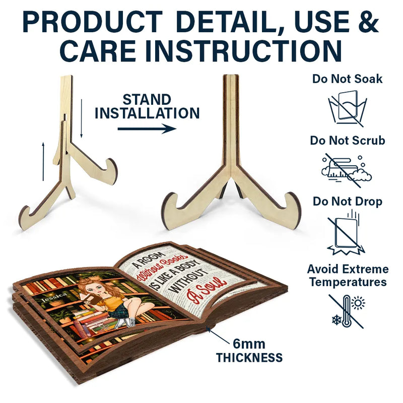 Reading, Gift For Women, Happy - Reading Between The Pages Of A Book Is My Favorite Place To Be - Personalized 2-Layered Wooden Plaque With Stand