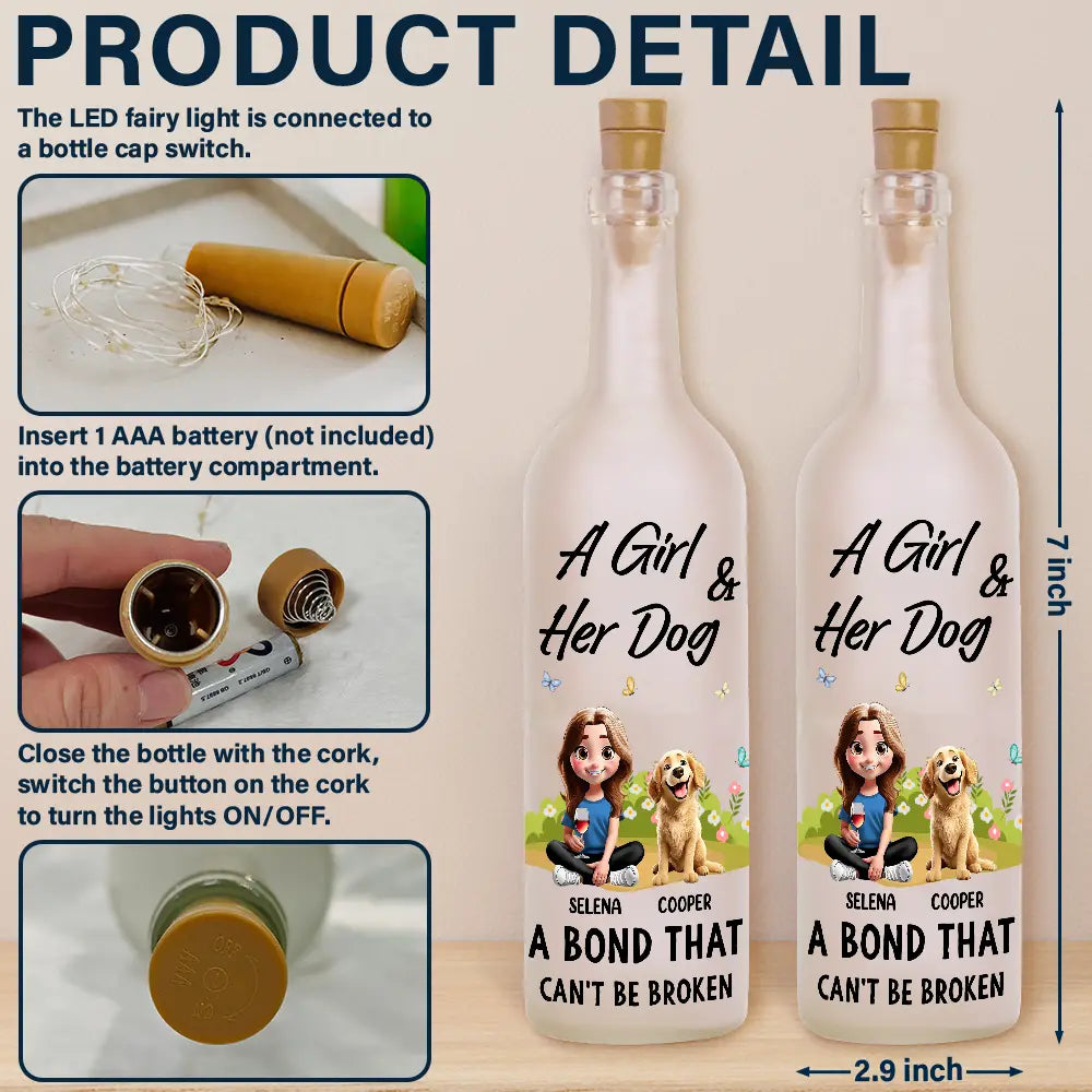 Dog Mom,Love - A Girl And Her Dogs A Bond That Can't Be Broken 3D Dog Mom - Personalized Bottle Light