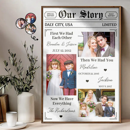 Photo personnalisée Notre histoire Famille Maintenant nous avons tout - Affiche personnalisée 