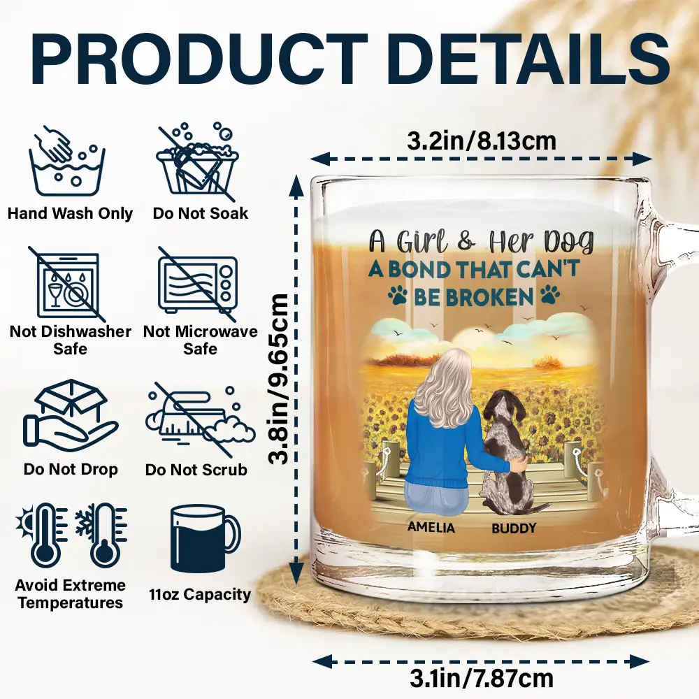 Pet Lovers, Happy, Dog Lovers, Dog Mom, Dog Dad - A Bond That Can't Be Broken Dog Mom Dog Dad - Personalized Glass Mug