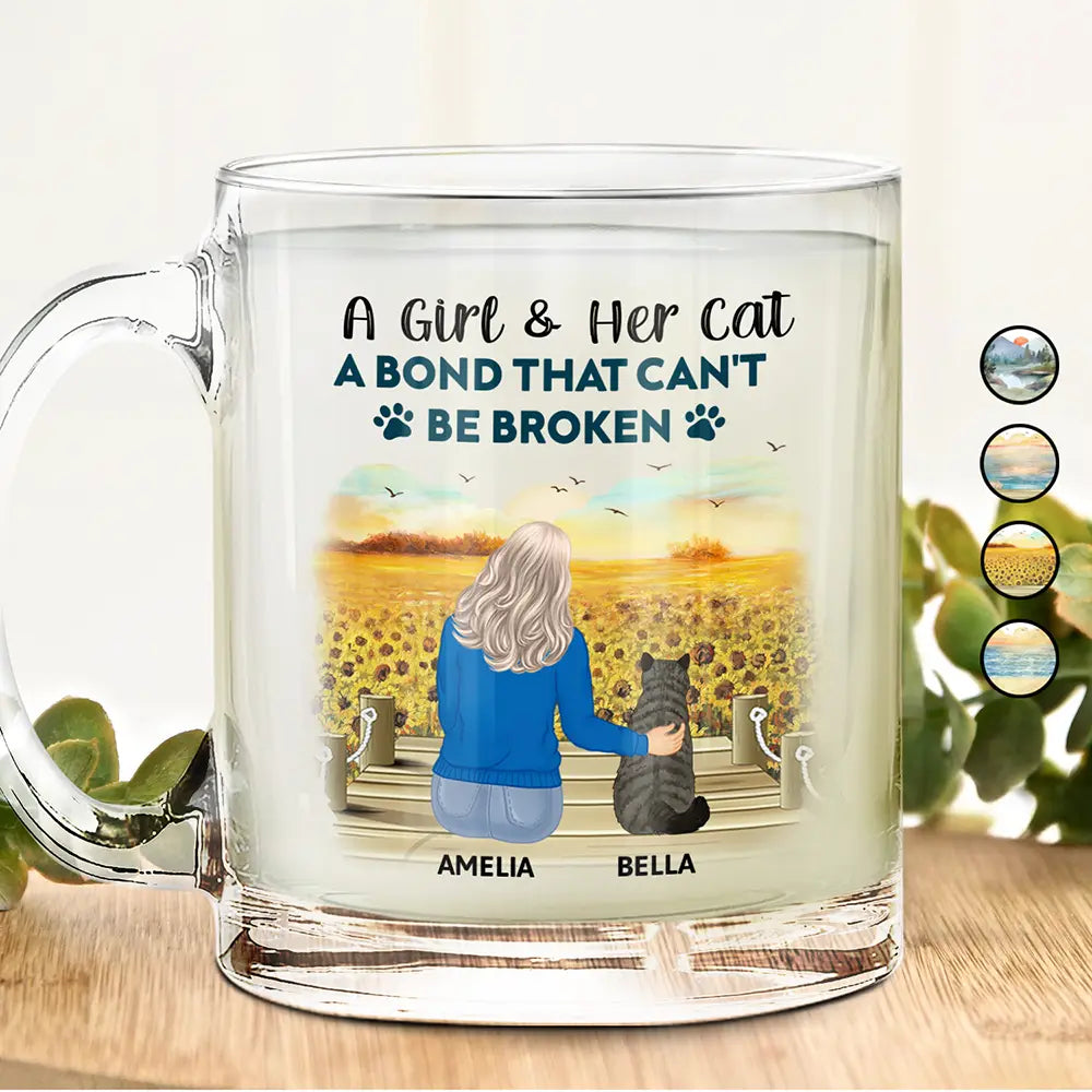 Cat Lovers, Pet Lovers, Cat Mom, Cat Dad, Happy - A Bond That Can't Be Broken Cat Mom Cat Dad - Personalized Glass Mug