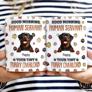 Cat Lovers,Pet Lovers,Cat Dad,Funny,Dog Lovers - Good Morning Human Servant Funny Cat - 3D Inflated Effect Printed Mug, Personalized White Edge-to-Edge Mug
