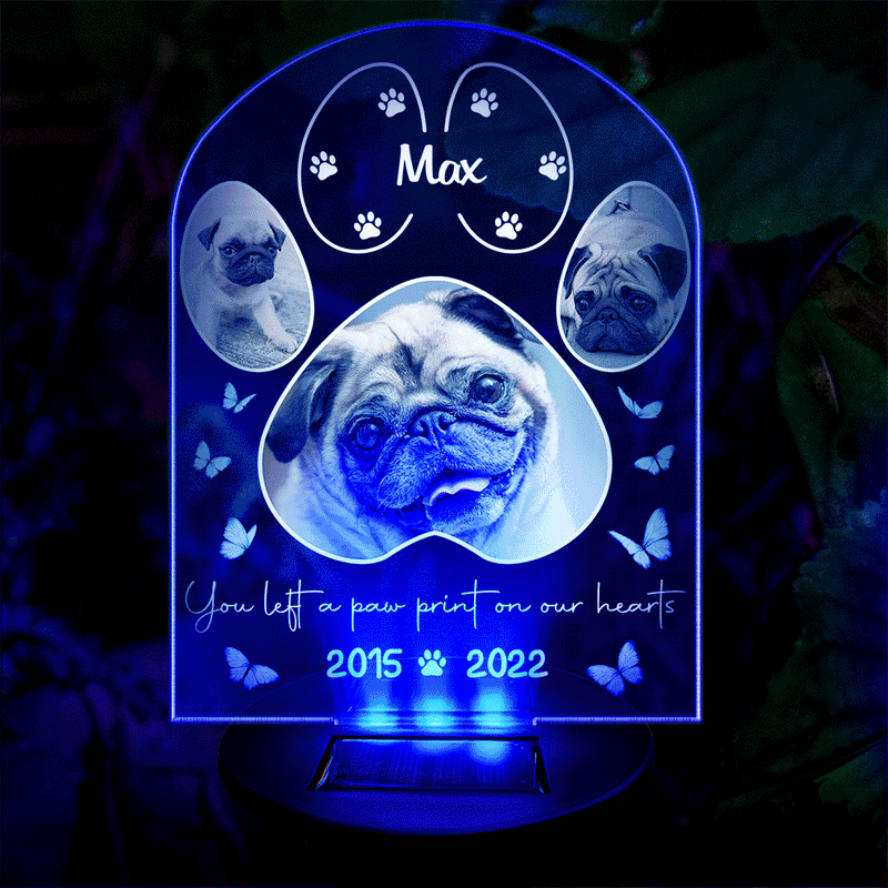 Custom Photo You Left A Paw Print On Our Hearts - Personalized Solar Light