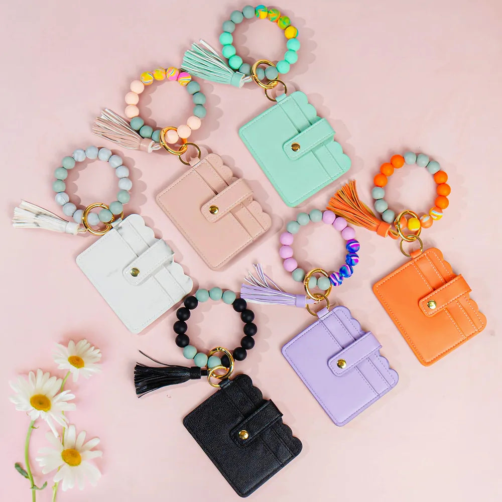 Gift For Yourself,Gift For Women,Happy,Gift For Bestie  - Flower Butterfly Monogram - Personalized Keychain Wristlet Leather Wallet