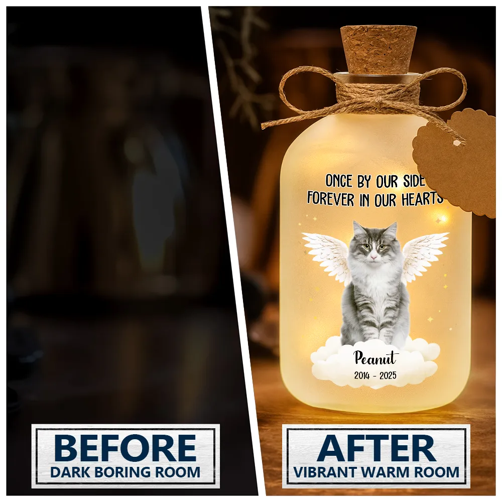 Family, Pet Lovers, Pet Mom, Pet Dad, Pet Couple, Dog Lovers, Dog Mom, Dog Dad, Dog Couple, Cat Lovers, Cat Mom, Cat Dad, Cat Couple, Memorial, Sad - Custom Photo Memorial Your Light Will Always Shine In My Heart - Personalized Short Bottle Light