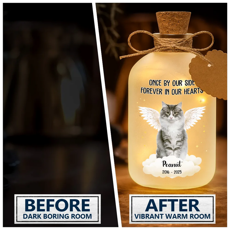Family, Pet Lovers, Pet Mom, Pet Dad, Pet Couple, Dog Lovers, Dog Mom, Dog Dad, Dog Couple, Cat Lovers, Cat Mom, Cat Dad, Cat Couple, Memorial, Sad - Custom Photo Memorial Your Light Will Always Shine In My Heart - Personalized Short Bottle Light