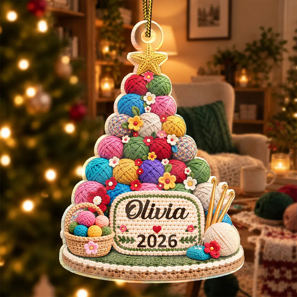 Yarn Christmas Tree For Crochet & Knitting Lovers - Personalized Custom Shaped Acrylic Ornament