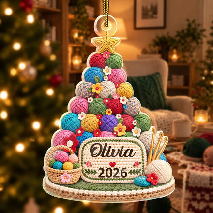 Yarn Christmas Tree For Crochet & Knitting Lovers - Personalized Custom Shaped Acrylic Ornament