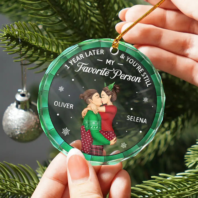 Christmas,Gift For Couples,Gift For Husband,Gift For Wife,Gift For Boyfriend,Gift For Girlfriend,Happy - Years Later And You Still My Favorite Person - Personalized Circle Glass Ornament